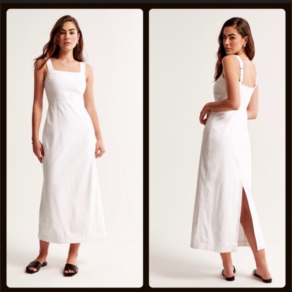 Abercrombie & Fitch Linen-Blend Squareneck Column Midi / Maxi Dress - XL Tall - Picture 1 of 6